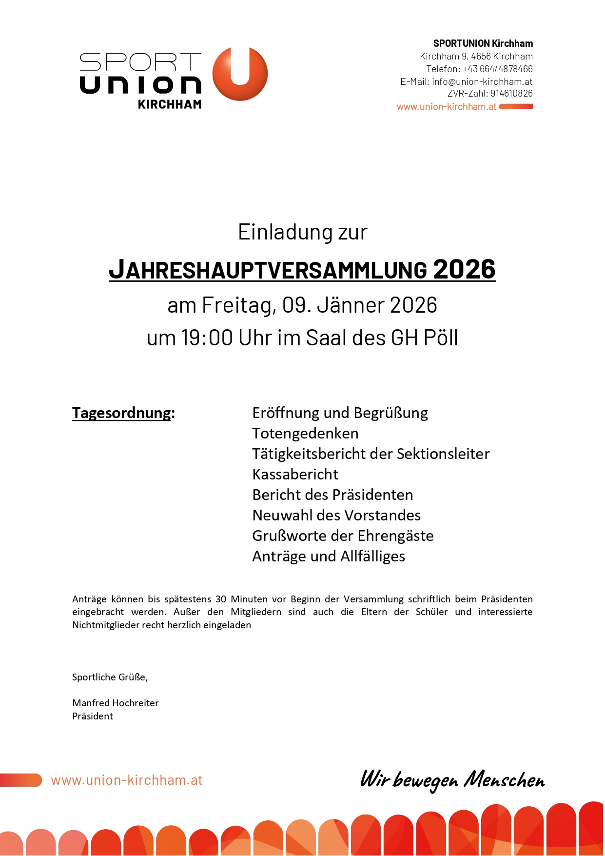 Einladung zur Jahreshauptversammlung 2026